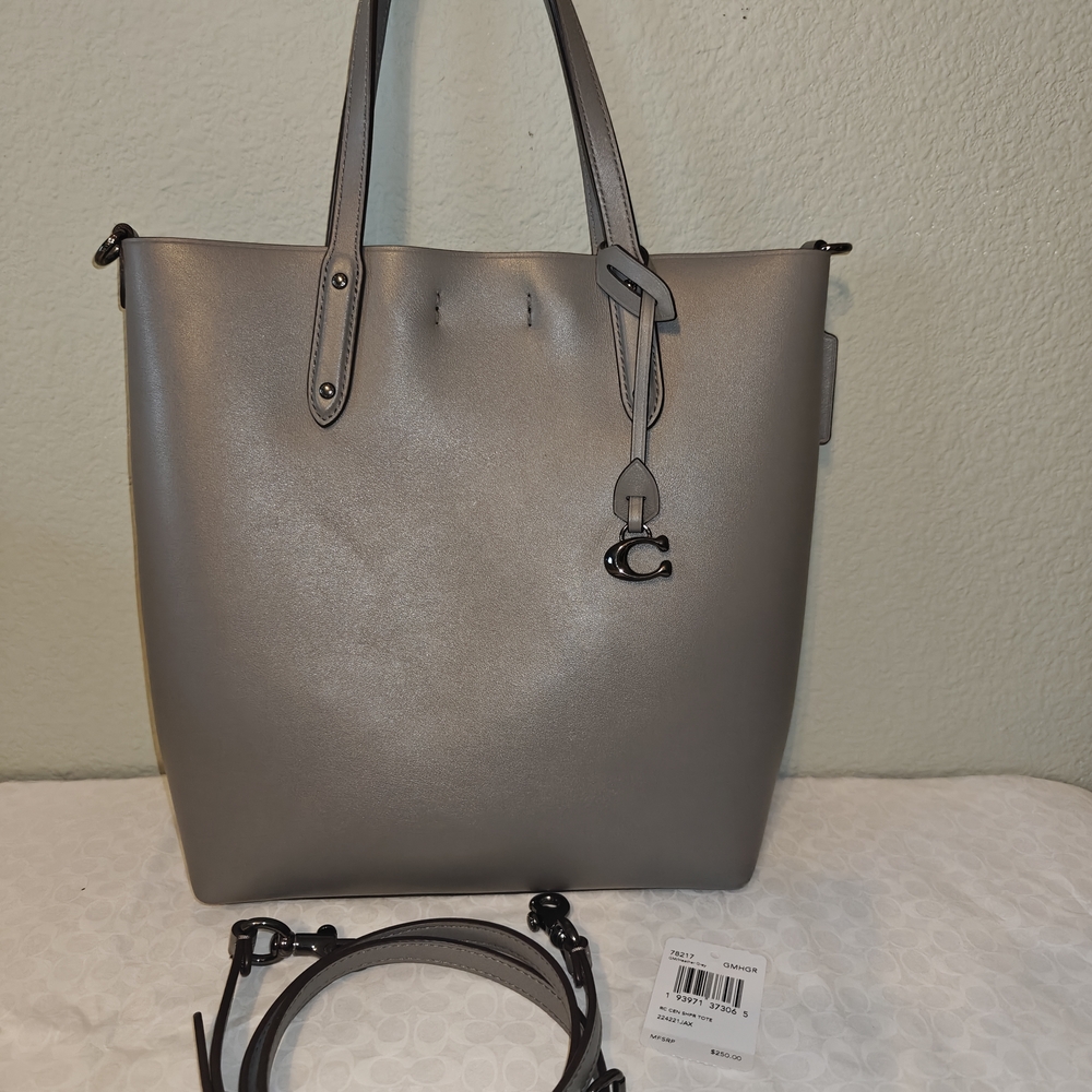Coach Small Central Shopper Tote In Heather Grey Leather